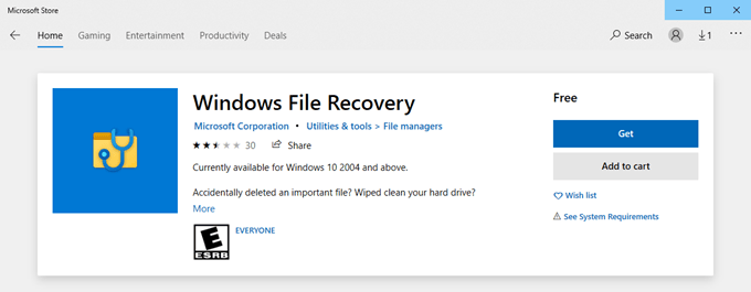 Trabajo de recuperación de archivos de Windows de Microsoft