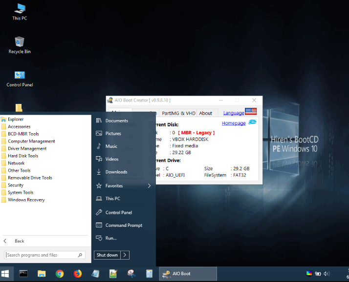 Hiren's BootCD PE - Windows 10 PE x64 para PC de nueva generación