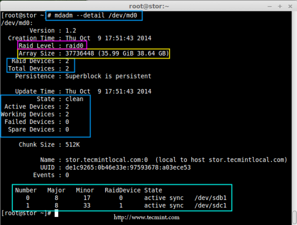 Creación de RAID0 por software (Stripe) en 'dos dispositivos' usando la herramienta 'mdadm' en Linux