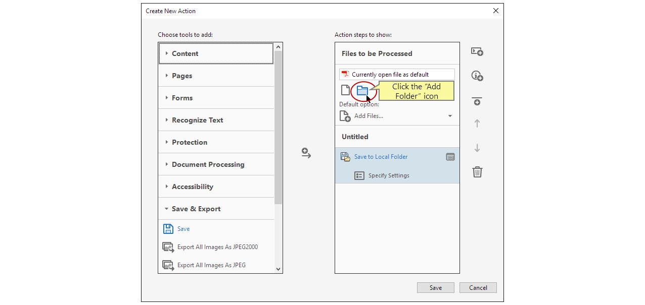Hacer clic en el icono Añadir carpeta