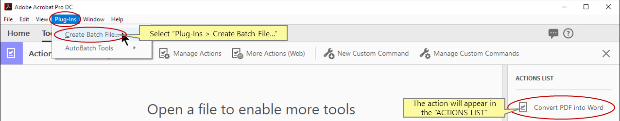 Abrir el cuadro de diálogo Crear archivo por lotes de línea de comandos