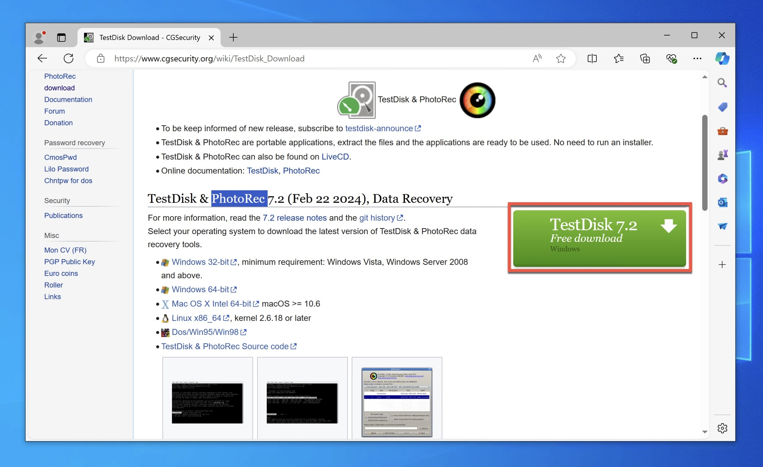 Descarga de PhotoRec y TestDisk