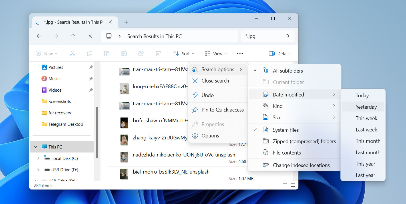 Usa opciones de búsqueda en Windows