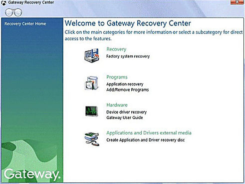Gateway Recovery Center pararestablecer de fábrica el portátil Gateway