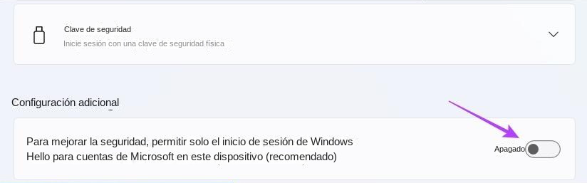 desactivar la opción Permitir únicamente el inicio de sesión con Windows Hello
