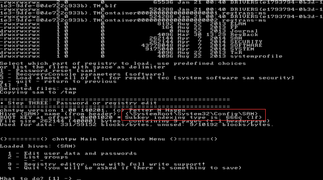 Contraseña NT sin conexión y Editor del Registro seleccione la ruta del archivo de registro SAM