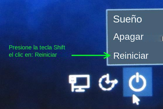 pulse la tecla Mayús y haga clic en el botón de reinicio