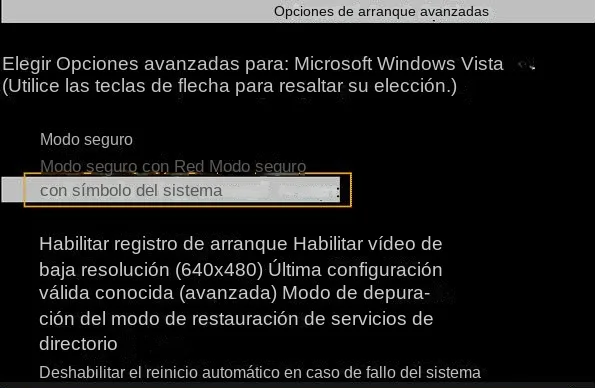 Modo seguro de Vista con símbolo del sistema