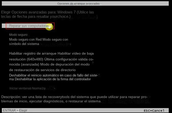 Repare su ordenador windows 7