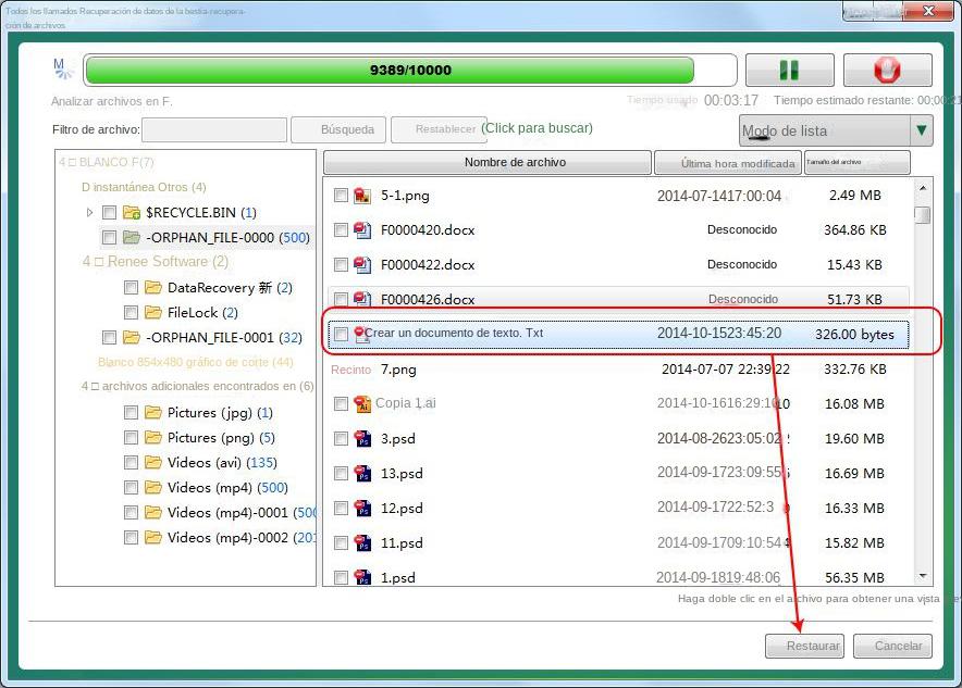 Seleccionar archivos para restaurar