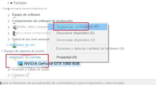 Seleccione la opción de actualización de la unidad