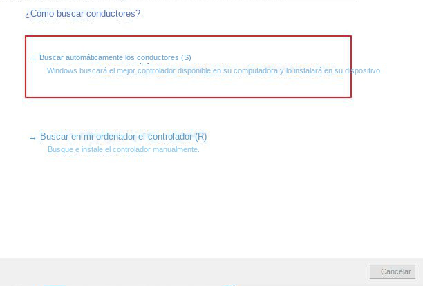 Seleccione la opción Buscar controladores automáticamente