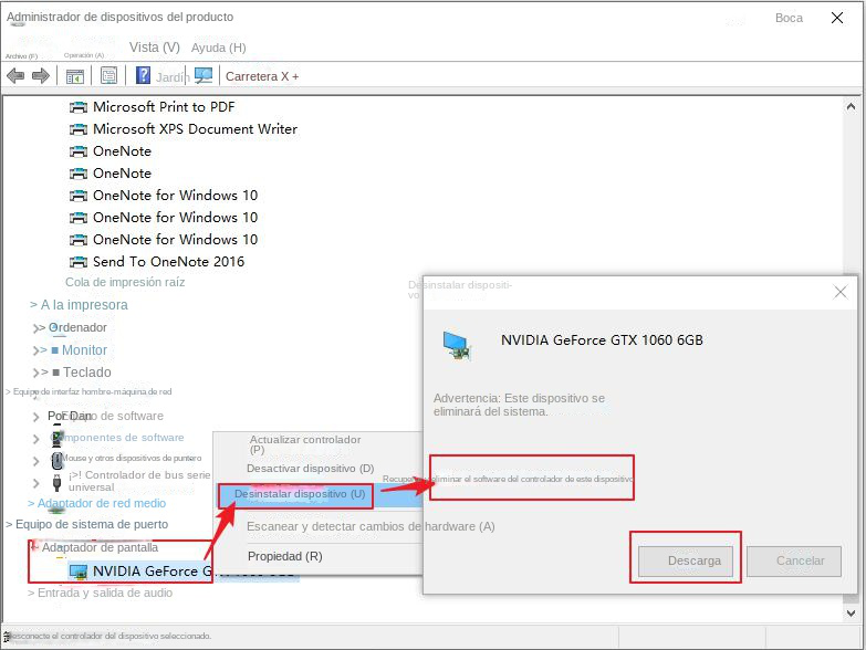 Desinstalar el controlador del dispositivo de visualización