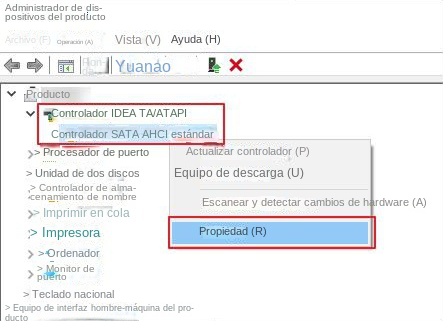 Propiedades del controlador SATA AHCI estándar