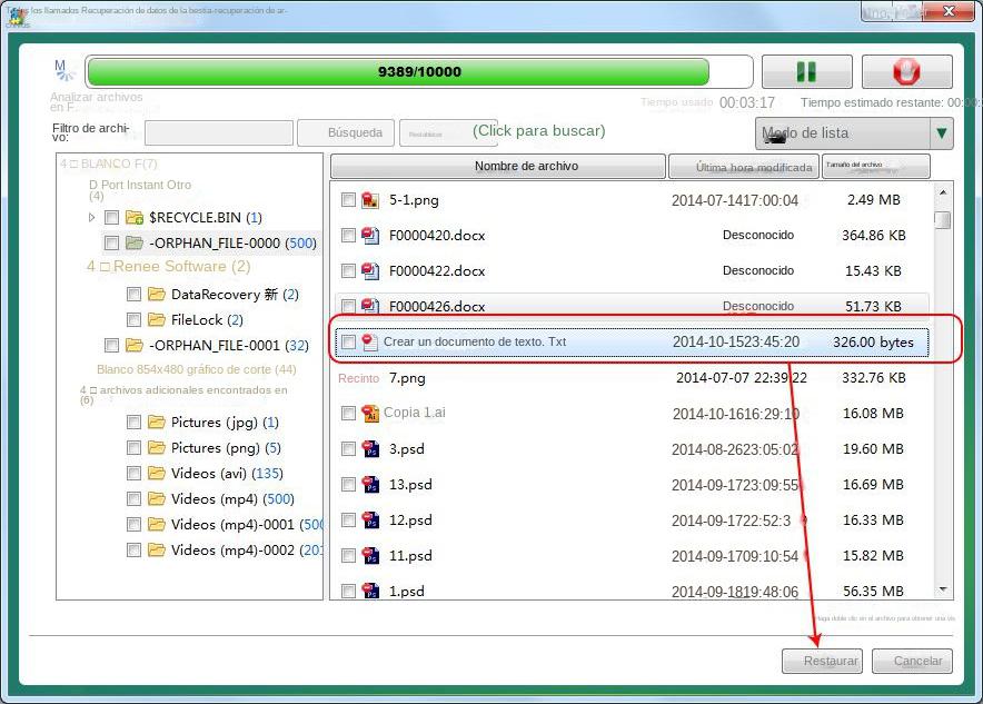 Recuperación de archivos Seleccionar archivos para restaurar