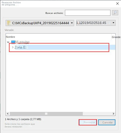 Elija dónde restaurar