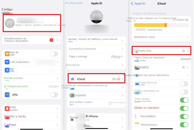 Configuración de la foto del teléfono de copia de seguridad de iCloud