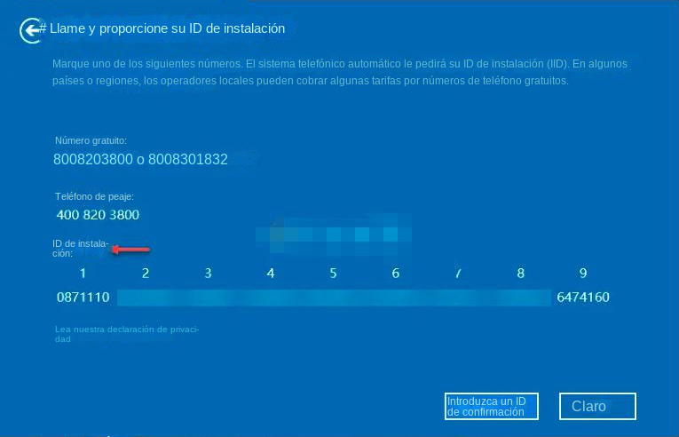 Ver números de teléfono gratuitos e ID de instalación