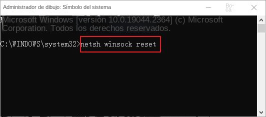 Comando de reinicio netsh winsock