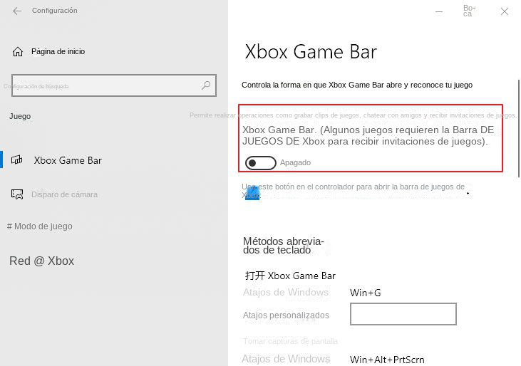 Desactivar y habilitar las opciones de la barra de juegos de Xbox