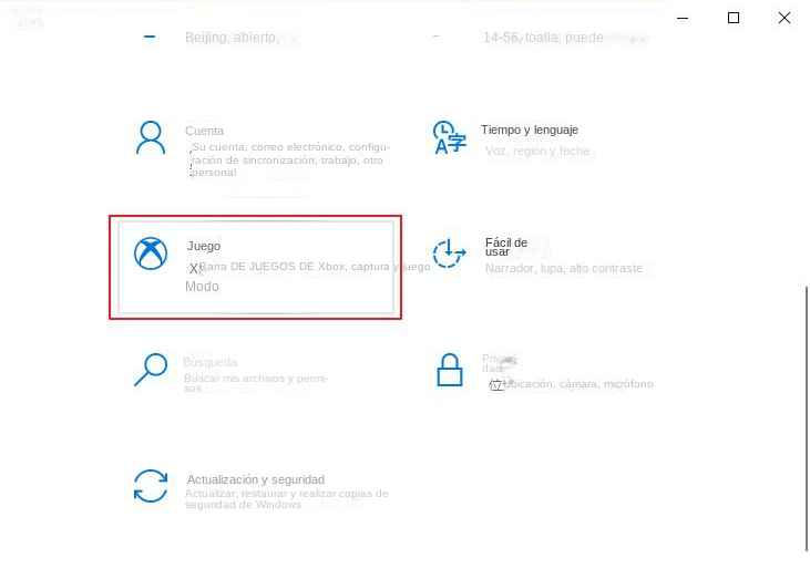 configuraciones de juego