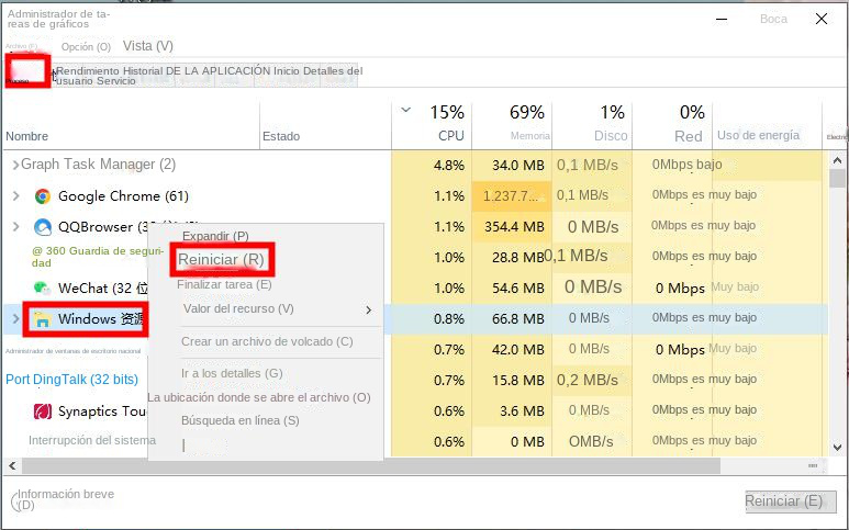 Reinicie el Explorador de Windows
