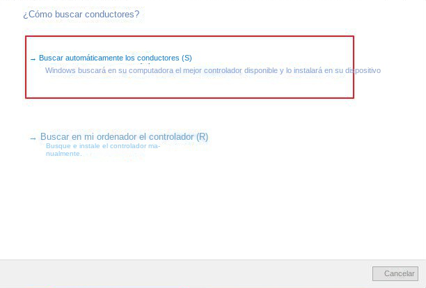 Seleccione la opción Buscar controladores automáticamente