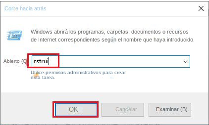 Ejecute el comando rstrui