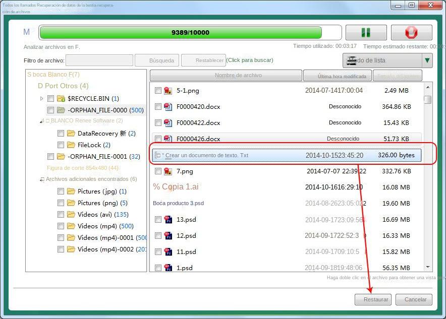Seleccionar archivos para restaurar