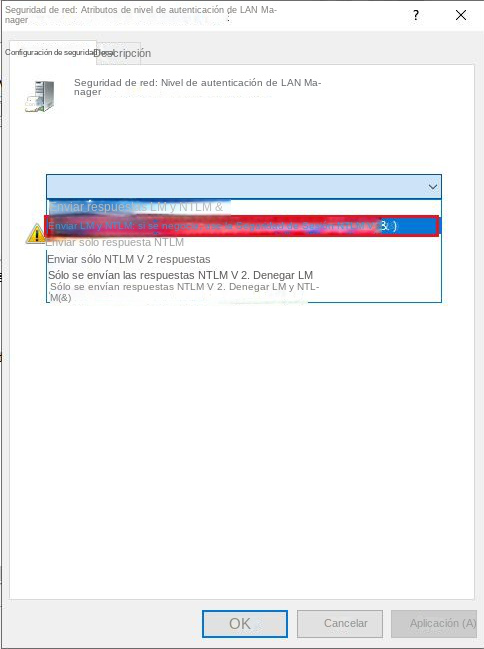 Enviar LM y NTLM: use la seguridad de sesión NTLMv2 (&) si se negocia