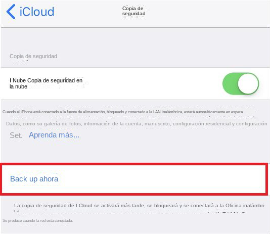 Copia de seguridad instantánea de iCloud