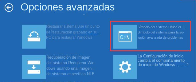 iniciar un cuadro de diálogo del símbolo del sistema en el entorno de recuperación de Windows