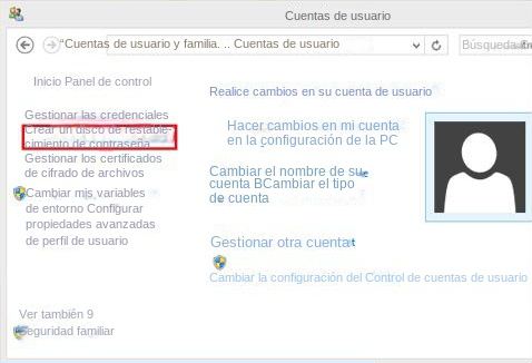 Crear un disco para restablecer contraseña