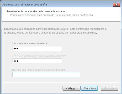 Asistente para restablecer la contraseña de Windows