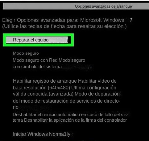 Repare su ordenador para windows 7