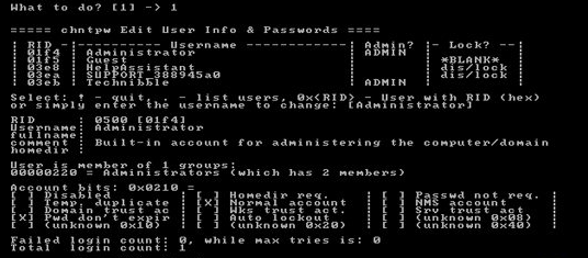 Offline nt Password Seleccionar cuenta y restablecer contraseña
