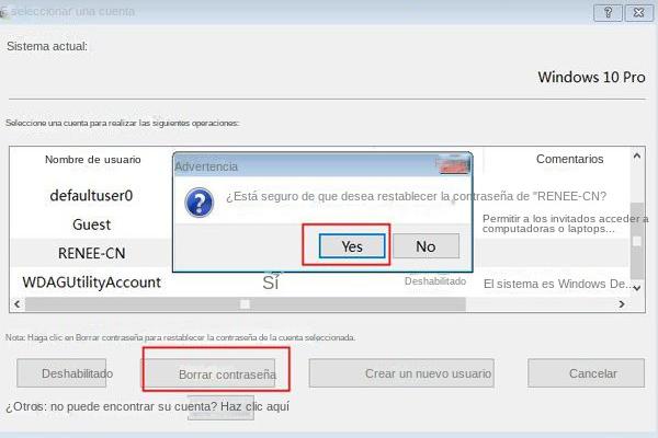 Borrar contraseña windows 10