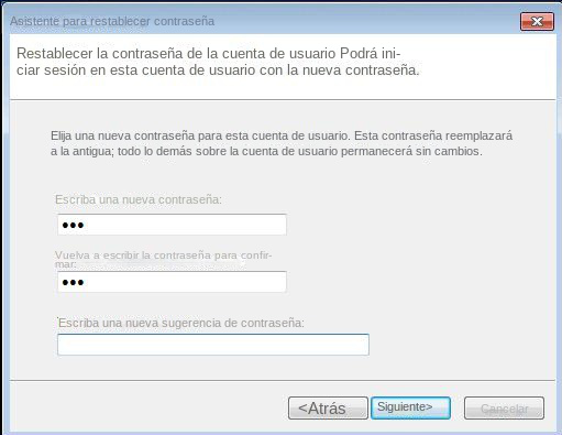 Asistente de disco para restablecer contraseña de Windows