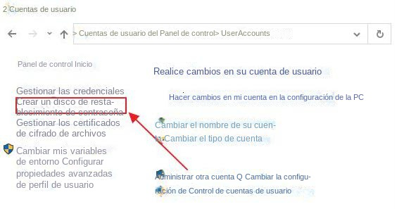 crear un disco de restablecimiento de contraseña
