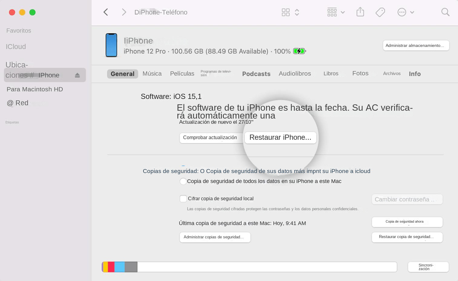 restaurar iPhone en iTunes