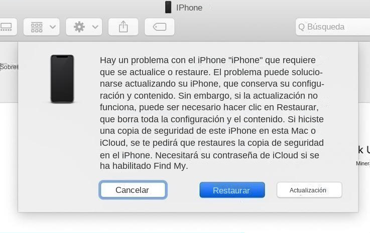 restaurar iPhone en iTunes