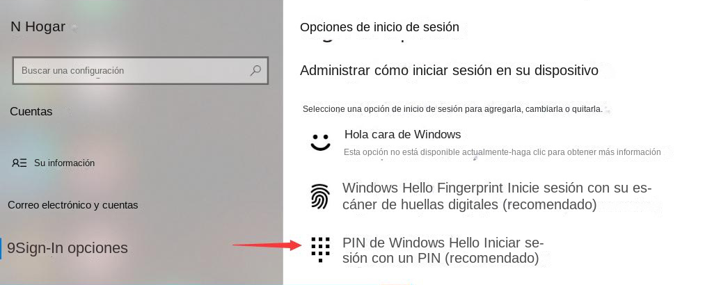 En el menú "Opciones de inicio de sesión", haga clic en la opción "PIN de Windows Hello".