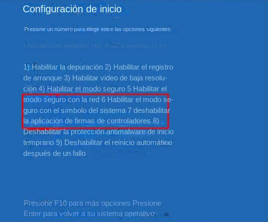 Menú de opciones avanzadas de arranque