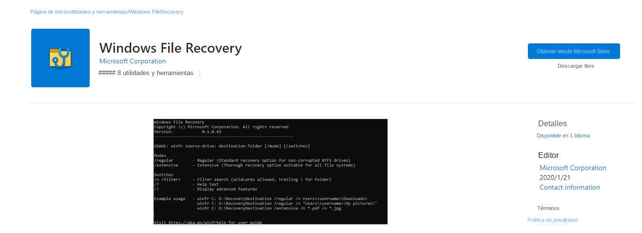 Descargar Windows File Recovery de la tienda de Windows