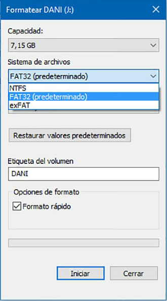 Formatear la unidad flash USB