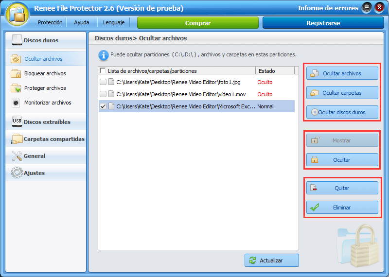 ocultar documentos con Renee File Protector2