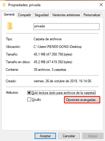 seleccionar opciones avanzadas