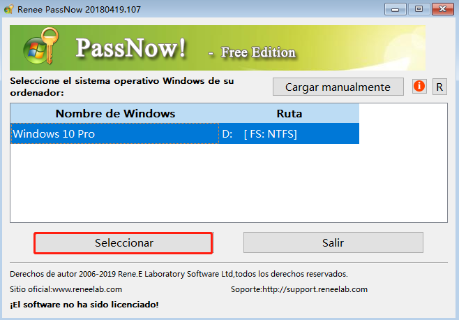 Seleccione el sistema Windows de destino en la lista