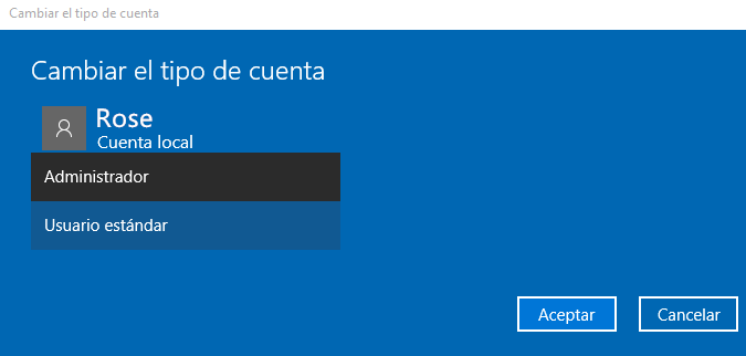 Cambiar el tipo de cuenta en Windows