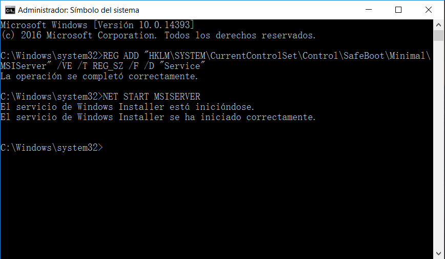 ingresar NET START MSISERVER